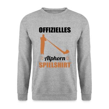 Geschenk - Offizielles Alphorn Spielshirt - Unisex Pullover - Weißgrau meliert - Vorne - Alina (178cm) & Michal (187cm)