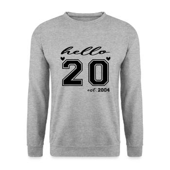 Hello 20 est 2004 - Sweat-shirt Unisexe - gris chiné - Devant - Alina (178cm) & Michal (187cm)