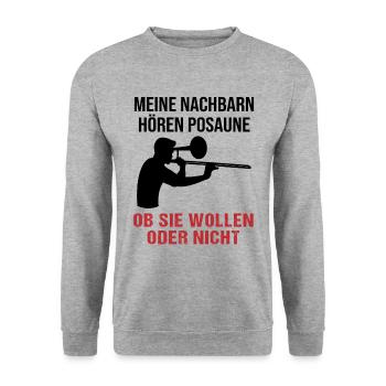 Nachbarn Hören Posaune Musikfan Geschenk - Unisex Pullover - Weißgrau meliert - Vorne - Alina (178cm) & Michal (187cm)