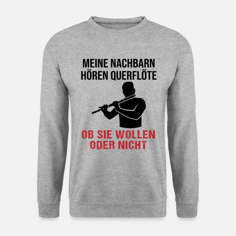 Querflötenklänge - Nachbarn hören mit - Unisex Pullover - Weißgrau meliert