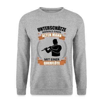 Alter Mann mit Querflöte Weisheit - Unisex Pullover - Weißgrau meliert - Vorne - Alina (178cm) & Michal (187cm)