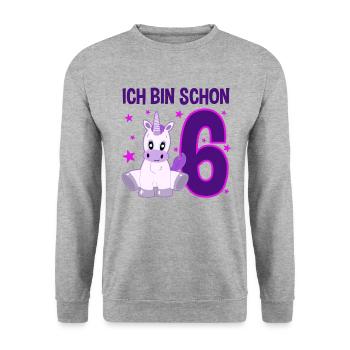 Licorne Anniversaire 6 ans de magie - Sweat-shirt Unisexe - gris chiné - Devant - Alina (178cm) & Michal (187cm)