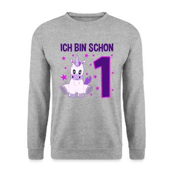 Einhorn Wunderland 1. Geburtstag - Unisex Pullover - Weißgrau meliert - Vorne - Alina (178cm) & Michal (187cm)
