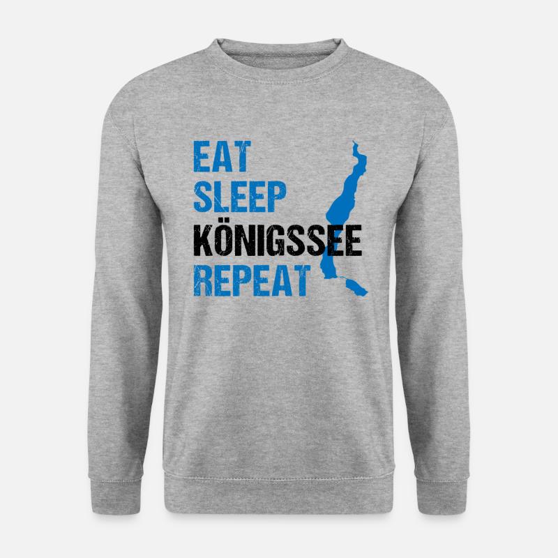 Königssee Routine - Essen, Schlafen, Erleben - Unisex Pullover - Weißgrau meliert