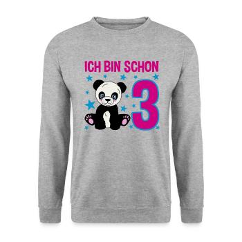 Drei Jahre Panda-Spaß - Unisex Pullover - Weißgrau meliert - Vorne - Alina (178cm) & Michal (187cm)