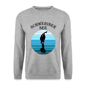 Schweriner See - Naturjuwel - Unisex Pullover - Weißgrau meliert - Vorne - Alina (178cm) & Michal (187cm)