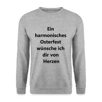 Persönliches Osterpräsent - Unisex Pullover - Weißgrau meliert - Vorne - Alina (178cm) & Michal (187cm)