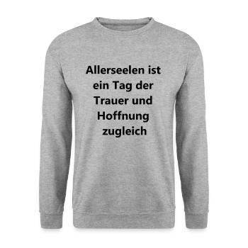 Symbolisches Geschenk für Hinterbliebene - Unisex Pullover - Weißgrau meliert - Vorne - Alina (178cm) & Michal (187cm)