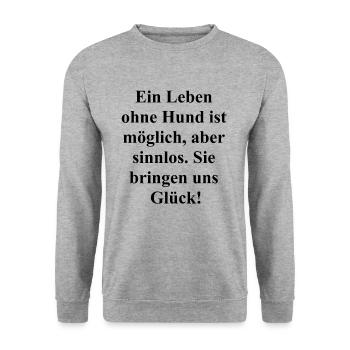 Personalisierbares Hunde-Geschenk - Unisex Pullover - Weißgrau meliert - Vorne - Alina (178cm) & Michal (187cm)