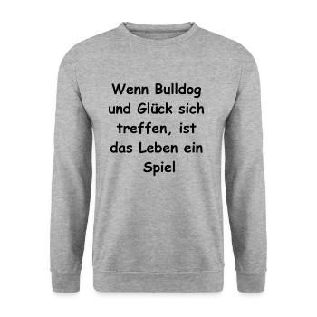 Glücksbulle Geschenk - Unisex Pullover - Weißgrau meliert - Vorne - Alina (178cm) & Michal (187cm)