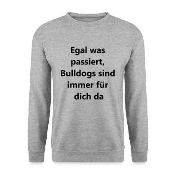 Bulldog-Geschenk - Unisex Pullover - Weißgrau meliert - Vorne - Alina (178cm) & Michal (187cm)
