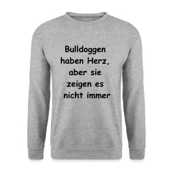 Herzige Bulldogge Geschenk - Unisex Pullover - Weißgrau meliert - Vorne - Alina (178cm) & Michal (187cm)