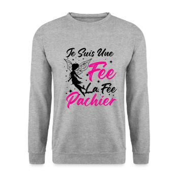 Je Suis Une Fee La Fee Pachier Humour - Sweat-shirt Unisexe - gris chiné - Devant - Alina (178cm) & Michal (187cm)