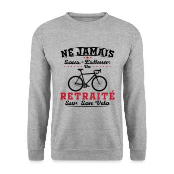 Ein Rentner auf seinem Fahrrad Humor Radfahren Ruhestand - Unisex Pullover - Weißgrau meliert - Vorne - Alina (178cm) & Michal (187cm)