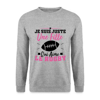 Ich bin nur ein Mädchen, das Rugby liebt - Unisex Pullover - Weißgrau meliert - Vorne - Alina (178cm) & Michal (187cm)