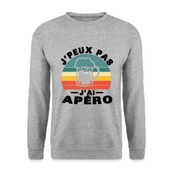 Ich kann kein Vintage-Aperitif-Humor-Geschenk haben - Unisex Pullover - Weißgrau meliert - Vorne - Alina (178cm) & Michal (187cm)