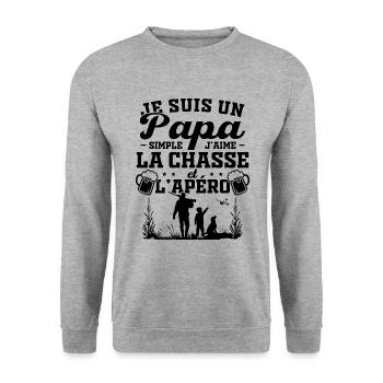Ich bin ein einfacher Vater, ich mag die Jagd und Aperitifs - Unisex Pullover - Weißgrau meliert - Vorne - Alina (178cm) & Michal (187cm)