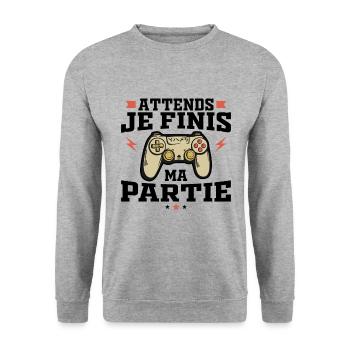Attends Je Finis ma Partie - Sweat-shirt Unisexe - gris chiné - Devant - Alina (178cm) & Michal (187cm)