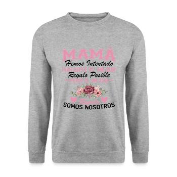 Maman, mais le meilleur cadeau, c’est nous - Sweat-shirt Unisexe - gris chiné - Devant - Alina (178cm) & Michal (187cm)