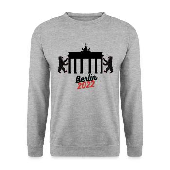 Berlin Design Shirt 2022 Travel Group, Travel - Unisex Sweatshirt - salt & pepper - Front - Alina (178cm) & Michal (187cm)