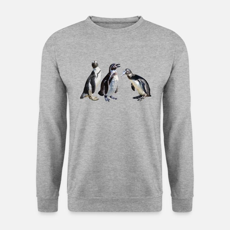 Brillenpinguin, Pinguin mit Fisch, Afrika Tiere - Unisex Pullover - Weißgrau meliert