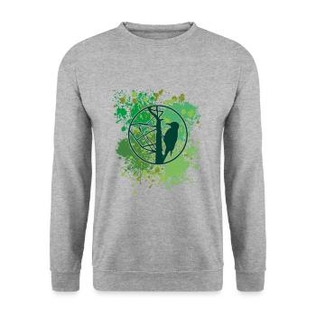 Specht | Woodpecker | Silhouette | Vogel - Unisex Pullover - Weißgrau meliert - Vorne - Alina (178cm) & Michal (187cm)