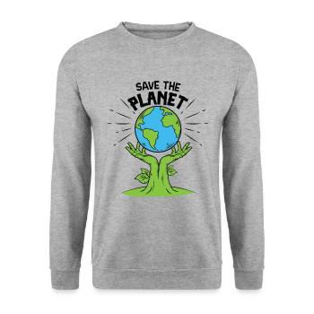 Rette den Planeten - Unisex Pullover - Weißgrau meliert - Vorne - Alina (178cm) & Michal (187cm)