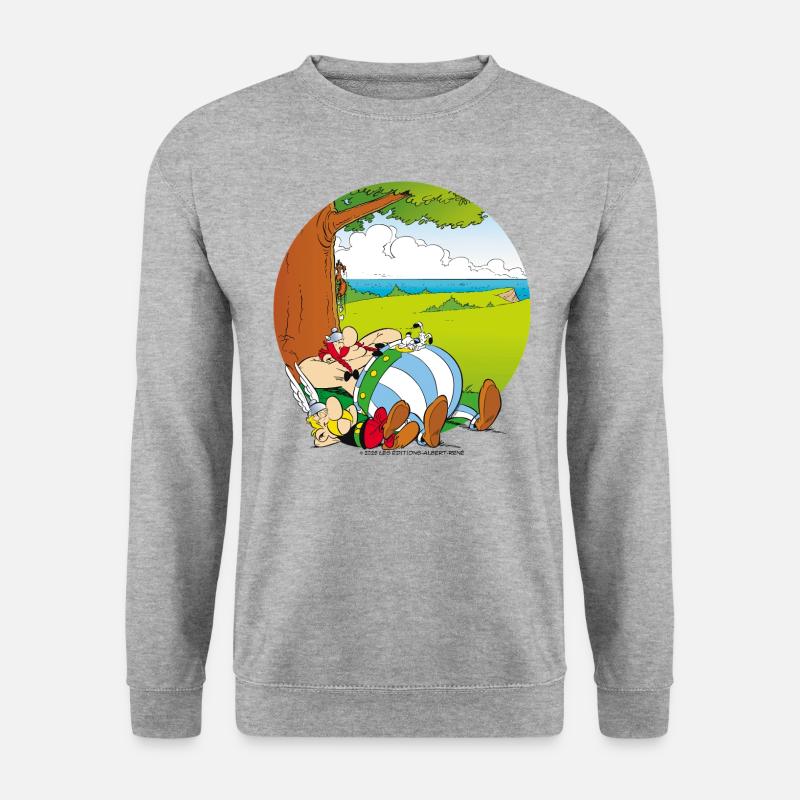 Asterix & Obelix Machen Siesta Mit Idefix - Unisex Pullover - Weißgrau meliert