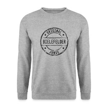 Bielefeld - Unisex Pullover - Weißgrau meliert - Vorne - Alina (178cm) & Michal (187cm)