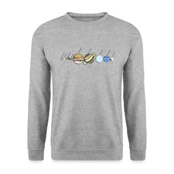 Sonnensystem Astrophysikalische Planeten, Sonnensystem - Unisex Pullover - Weißgrau meliert - Vorne - Alina (178cm) & Michal (187cm)