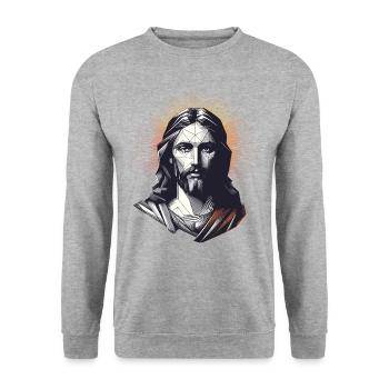 Jesus Vektor Polygon Christus Kopf Religion - Unisex Pullover - Weißgrau meliert - Vorne - Alina (178cm) & Michal (187cm)