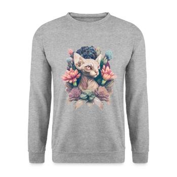 Mystische Sphinx Katze - Unisex Pullover - Weißgrau meliert - Vorne - Alina (178cm) & Michal (187cm)