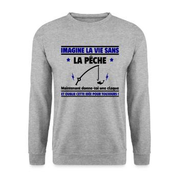 Imagine la vie sans la pêche, oublie cette idée - Sweat-shirt Unisexe - gris chiné - Devant - Alina (178cm) & Michal (187cm)