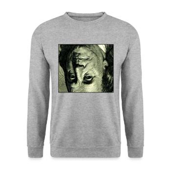 Herr Geld - Unisex Pullover - Weißgrau meliert - Vorne - Alina (178cm) & Michal (187cm)