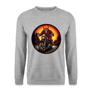 Teufel Motorrad / Motorradfahrer Teufel - Unisex Pullover - Weißgrau meliert - Vorne - Alina (178cm) & Michal (187cm)