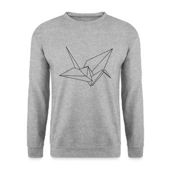 Origami Kranich - Unisex Pullover - Weißgrau meliert - Vorne - Alina (178cm) & Michal (187cm)