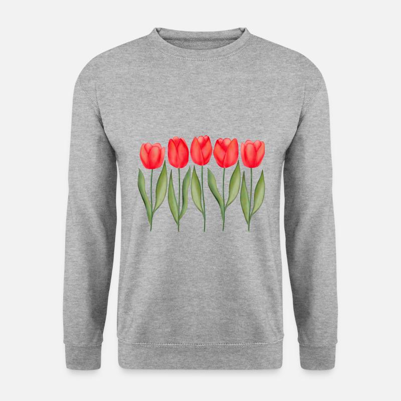 Klassiche Rote Tulpen Frühlingsblumen Aquarell - Unisex Pullover - Weißgrau meliert