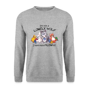 I'm not a lonely wolf I have many friends - Häkeln - Unisex Pullover - Weißgrau meliert - Vorne - Alina (178cm) & Michal (187cm)