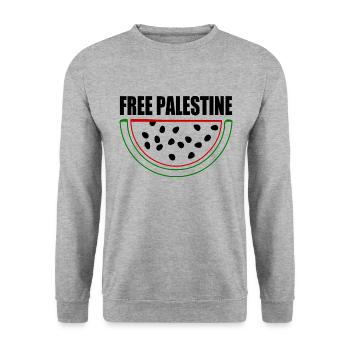 Free palestine Wassermelone Melone - Unisex Pullover - Weißgrau meliert - Vorne - Alina (178cm) & Michal (187cm)