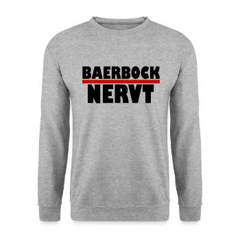 Baerbock nervt Politik Die Grünen Geschenk Spruch - Unisex Pullover - Weißgrau meliert - Vorne - Alina (178cm) & Michal (187cm)