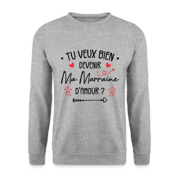 Tu Veux Bien Devenir Ma Marraine D'amour - Sweat-shirt Unisexe - gris chiné - Devant - Alina (178cm) & Michal (187cm)