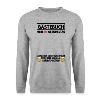 Gästebuch 69. Geburtstag Mann Frau 69 Jahre - Unisex Pullover - Weißgrau meliert - Vorne - Alina (178cm) & Michal (187cm)
