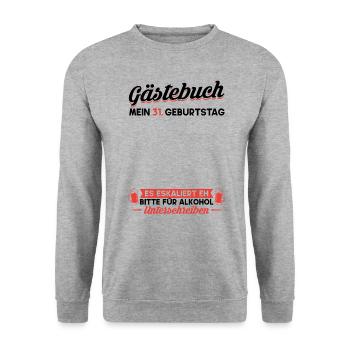 Gästebuch 31. Geburtstag Mann Frau 31 Jahre - Unisex Pullover - Weißgrau meliert - Vorne - Alina (178cm) & Michal (187cm)