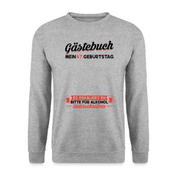 Gästebuch 47. Geburtstag Mann Frau 47 Jahre - Unisex Pullover - Weißgrau meliert - Vorne - Alina (178cm) & Michal (187cm)