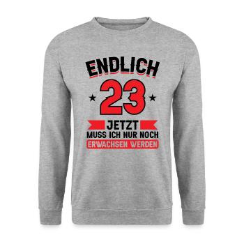 23. Geburtstag Jetzt nur noch erwachsen werden - Unisex Pullover - Weißgrau meliert - Vorne - Alina (178cm) & Michal (187cm)