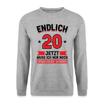 20. Geburtstag Jetzt nur noch erwachsen werden - Unisex Pullover - Weißgrau meliert - Vorne - Alina (178cm) & Michal (187cm)