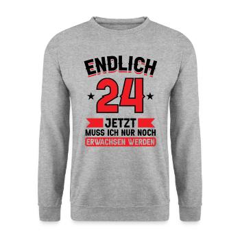 24. Geburtstag Jetzt nur noch erwachsen werden - Unisex Pullover - Weißgrau meliert - Vorne - Alina (178cm) & Michal (187cm)