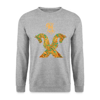 pferdegiebel e 95 a - Unisex Pullover - Weißgrau meliert - Vorne - Alina (178cm) & Michal (187cm)