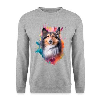 Shetland Schäferhund - Unisex Pullover - Weißgrau meliert - Vorne - Alina (178cm) & Michal (187cm)