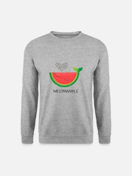 Melonenwal Wal Wassermelone Walliebhaber Geschenk - Unisex Pullover - Weißgrau meliert